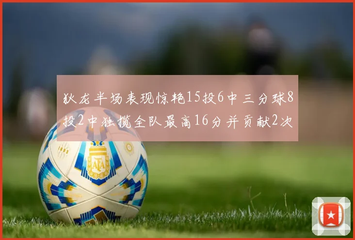 狄龙半场表现惊艳15投6中三分球8投2中独揽全队最高16分并贡献2次抢断